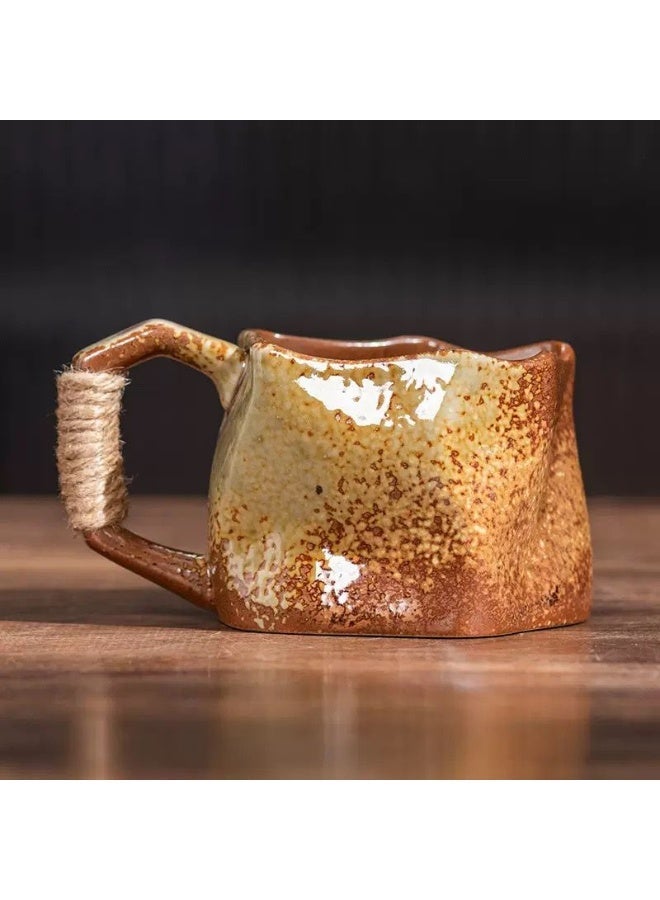 Clink Ceramic Coffee Mug, Japanese Style Retro Stoneware Cup, Irregular Cup with Handle, Afternoon Camellia Tea Coffee Cup Breakfast Milk Mug, Home Decor - Image 1